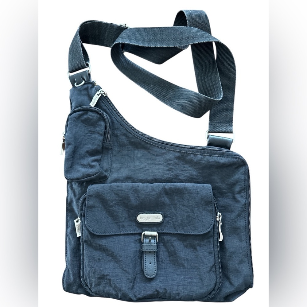 Baggallini Black Nylon Ergonomic Sling Crossbody Bag 14 X 11